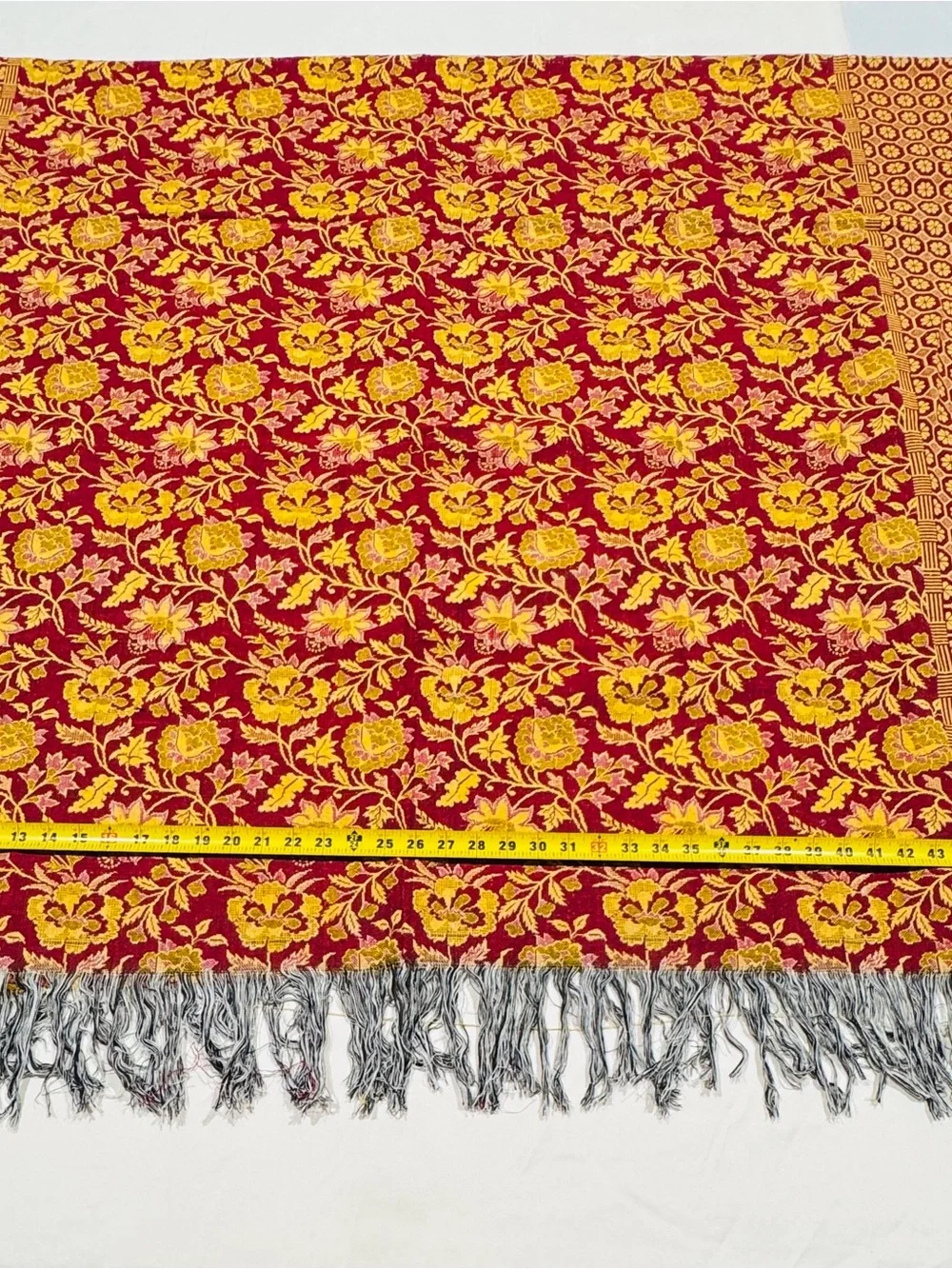 Woven Fringed Floral Sofa Reversible Throw/Khaas Burgundy&Gold Cotton 84x53 in